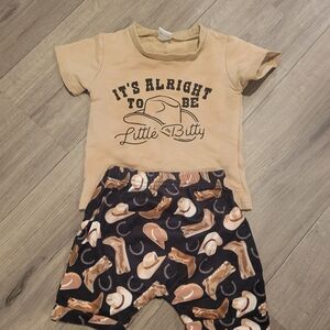 Its Alright To Be Little Bitty Baby Tan Graphic Tee and Cowboy Print Shorts Set